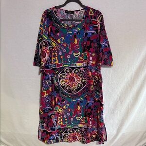 Zanzea Collection Multicolor Abstract Cotton Maxi Dress with Pockets XXL Artsy
